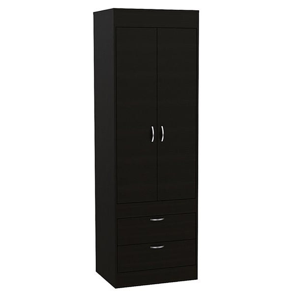 English Elm Wenge Finish Tall Armoire with Two Drawers for Bedroom or Entryway Storage B062P202118