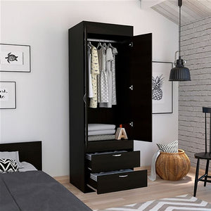 English Elm Wenge Finish Tall Armoire with Two Drawers for Bedroom or Entryway Storage B062P202118