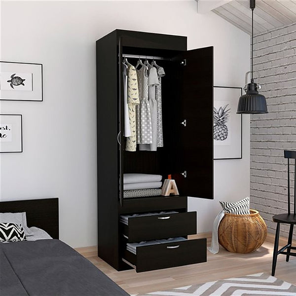 English Elm Wenge Finish Tall Armoire with Two Drawers for Bedroom or Entryway Storage B062P202118