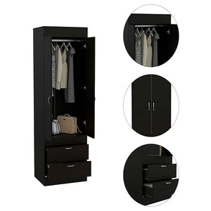 English Elm Wenge Finish Tall Armoire with Two Drawers for Bedroom or Entryway Storage B062P202118