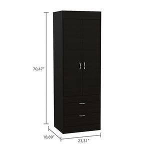 English Elm Wenge Finish Tall Armoire with Two Drawers for Bedroom or Entryway Storage B062P202118