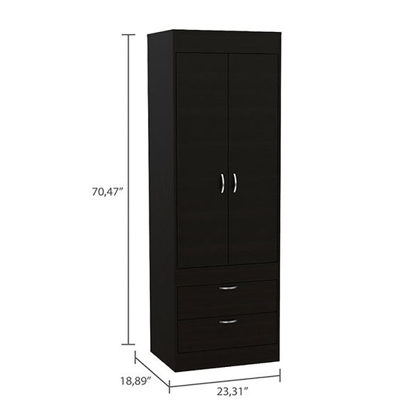 English Elm Wenge Finish Tall Armoire with Two Drawers for Bedroom or Entryway Storage B062P202118