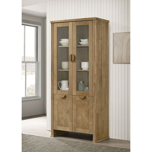 English Elm Dreydon Rustic Oak Veneer Four Door Display Cabinet with Tempered Glass Shelving B062P507788