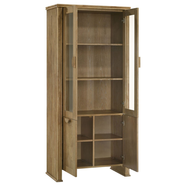 English Elm Dreydon Rustic Oak Veneer Four Door Display Cabinet with Tempered Glass Shelving B062P507788