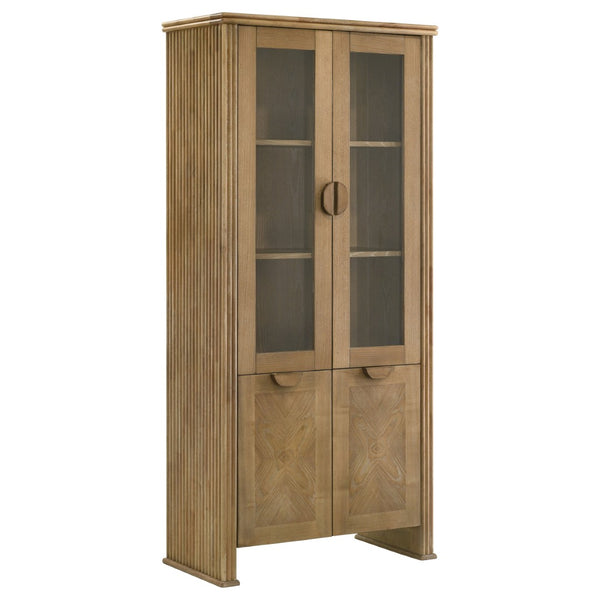 English Elm Dreydon Rustic Oak Veneer Four Door Display Cabinet with Tempered Glass Shelving B062P507788