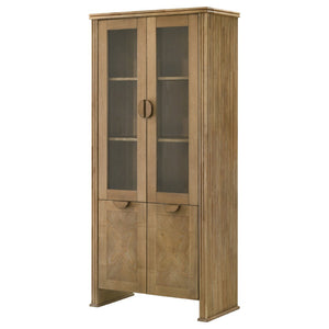 English Elm Dreydon Rustic Oak Veneer Four Door Display Cabinet with Tempered Glass Shelving B062P507788