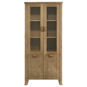 English Elm Dreydon Rustic Oak Veneer Four Door Display Cabinet with Tempered Glass Shelving B062P507788