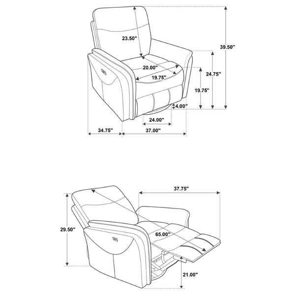 English Elm Beacon Power Swivel Recliner with USB Charging Plush Foam Seat for Modern Living B062P507807