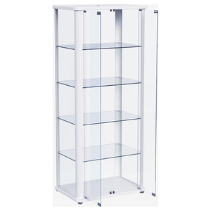 English Elm Nevra Glass Curio Cabinet with Led Lighting Five Shelves White Metal Frame Display B062P507811