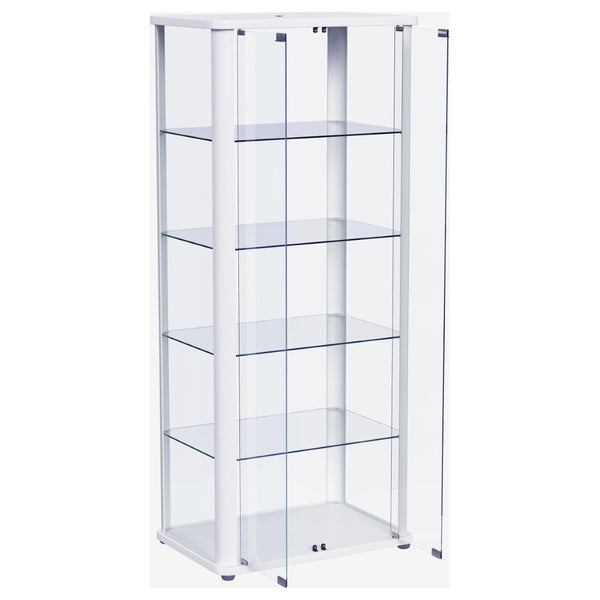 English Elm Nevra Glass Curio Cabinet with Led Lighting Five Shelves White Metal Frame Display B062P507811