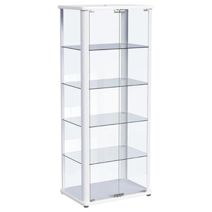 English Elm Nevra Glass Curio Cabinet with Led Lighting Five Shelves White Metal Frame Display B062P507811