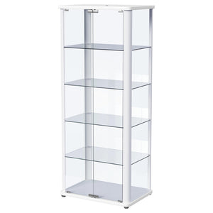 English Elm Nevra Glass Curio Cabinet with Led Lighting Five Shelves White Metal Frame Display B062P507811