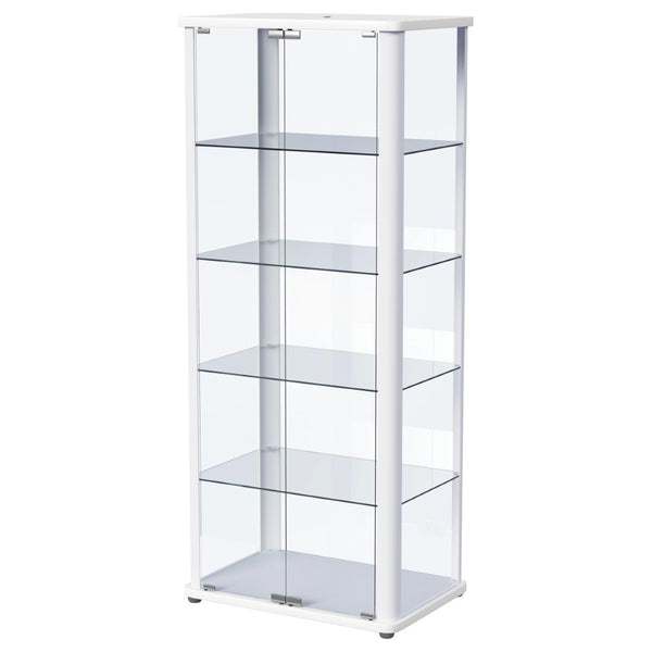 English Elm Nevra Glass Curio Cabinet with Led Lighting Five Shelves White Metal Frame Display B062P507811