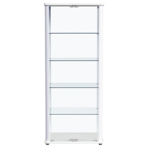 English Elm Nevra Glass Curio Cabinet with Led Lighting Five Shelves White Metal Frame Display B062P507811
