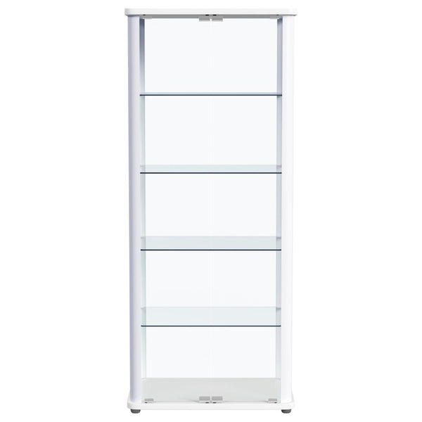 English Elm Nevra Glass Curio Cabinet with Led Lighting Five Shelves White Metal Frame Display B062P507811