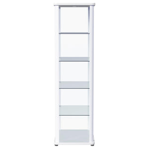 English Elm Nevra Glass Curio Cabinet with Led Lighting Five Shelves White Metal Frame Display B062P507811
