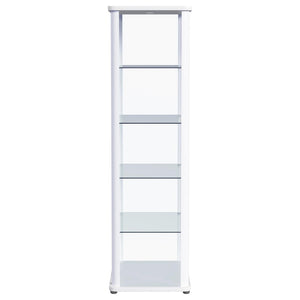 English Elm Nevra Glass Curio Cabinet with Led Lighting Five Shelves White Metal Frame Display B062P507811