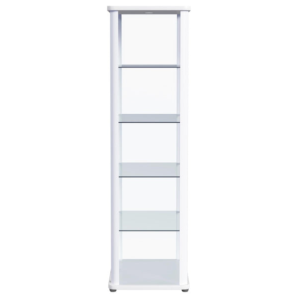 English Elm Nevra Glass Curio Cabinet with Led Lighting Five Shelves White Metal Frame Display B062P507811