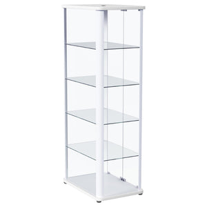 English Elm Nevra Glass Curio Cabinet with Led Lighting Five Shelves White Metal Frame Display B062P507811