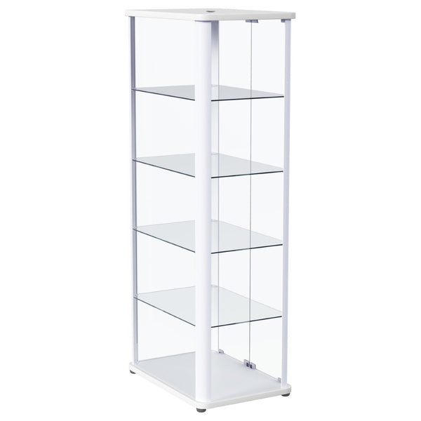 English Elm Nevra Glass Curio Cabinet with Led Lighting Five Shelves White Metal Frame Display B062P507811