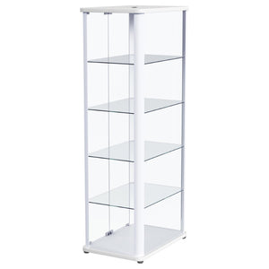 English Elm Nevra Glass Curio Cabinet with Led Lighting Five Shelves White Metal Frame Display B062P507811