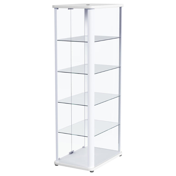 English Elm Nevra Glass Curio Cabinet with Led Lighting Five Shelves White Metal Frame Display B062P507811