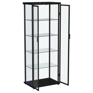 English Elm Nevra Glass Display Cabinet with Led Lighting Black Metal Frame Four Shelves B062P507812