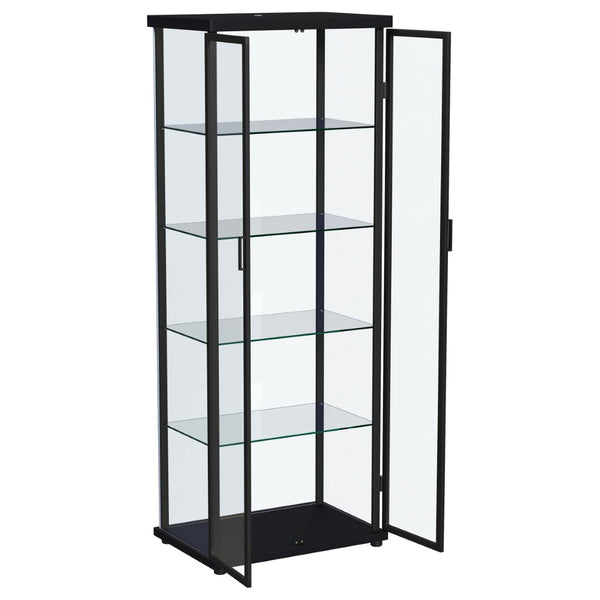 English Elm Nevra Glass Display Cabinet with Led Lighting Black Metal Frame Four Shelves B062P507812