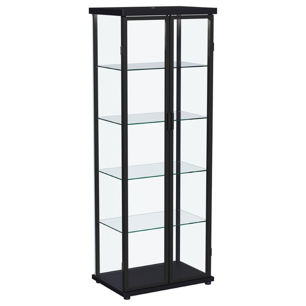 English Elm Nevra Glass Display Cabinet with Led Lighting Black Metal Frame Four Shelves B062P507812