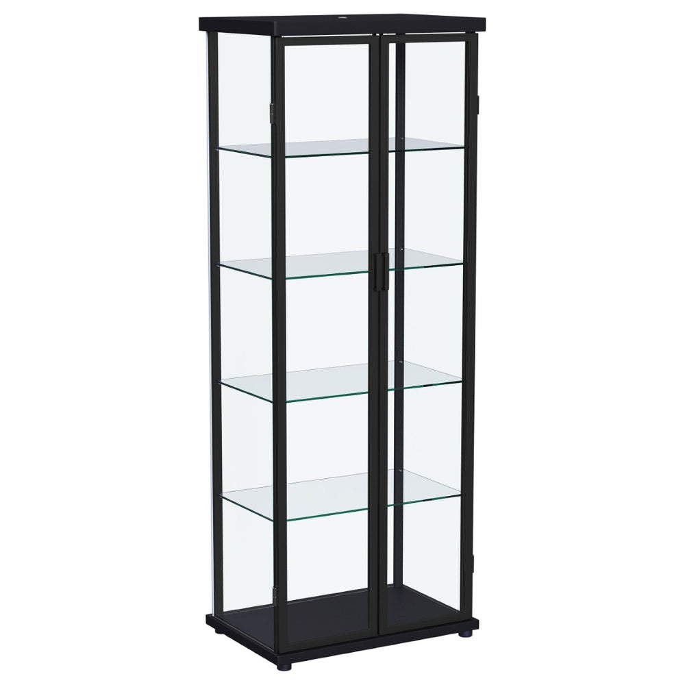 English Elm Nevra Glass Display Cabinet with Led Lighting Black Metal Frame Four Shelves B062P507812