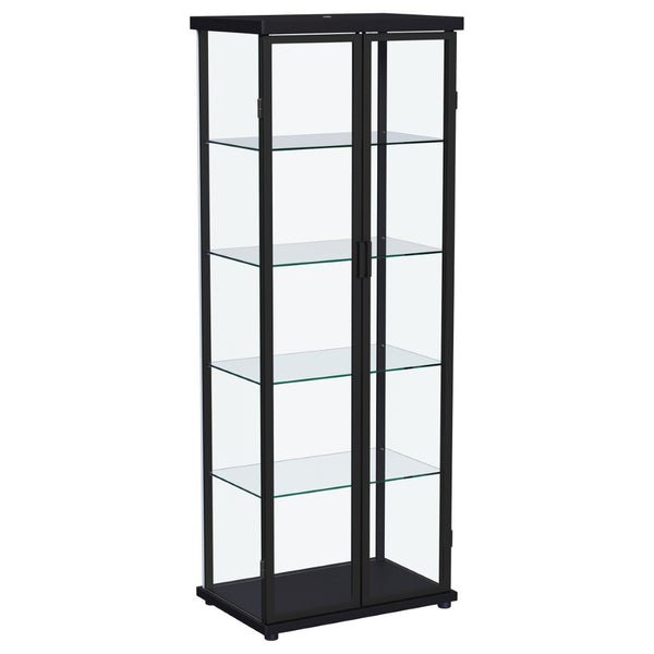 English Elm Nevra Glass Display Cabinet with Led Lighting Black Metal Frame Four Shelves B062P507812