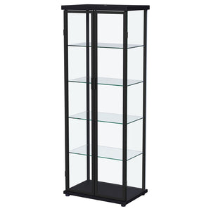 English Elm Nevra Glass Display Cabinet with Led Lighting Black Metal Frame Four Shelves B062P507812