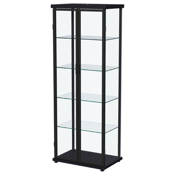 English Elm Nevra Glass Display Cabinet with Led Lighting Black Metal Frame Four Shelves B062P507812