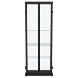 English Elm Nevra Glass Display Cabinet with Led Lighting Black Metal Frame Four Shelves B062P507812