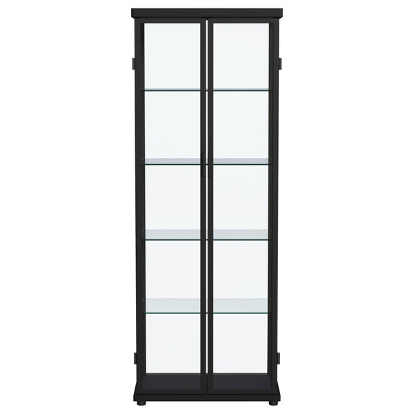 English Elm Nevra Glass Display Cabinet with Led Lighting Black Metal Frame Four Shelves B062P507812