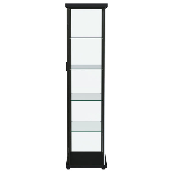 English Elm Nevra Glass Display Cabinet with Led Lighting Black Metal Frame Four Shelves B062P507812