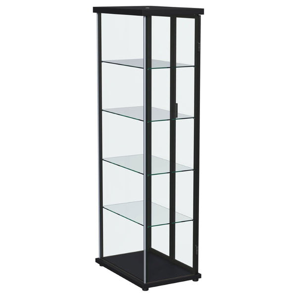 English Elm Nevra Glass Display Cabinet with Led Lighting Black Metal Frame Four Shelves B062P507812