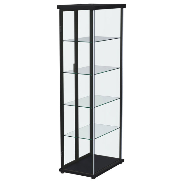 English Elm Nevra Glass Display Cabinet with Led Lighting Black Metal Frame Four Shelves B062P507812