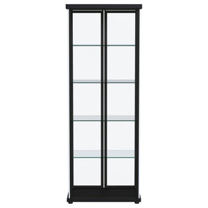 English Elm Nevra Glass Display Cabinet with Led Lighting Black Metal Frame Four Shelves B062P507812
