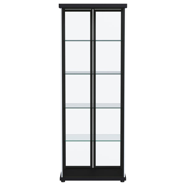 English Elm Nevra Glass Display Cabinet with Led Lighting Black Metal Frame Four Shelves B062P507812