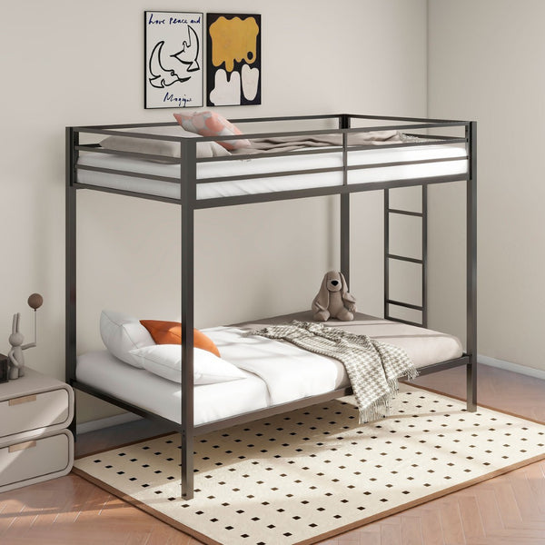 English Elm Jarren Matte Black Steel Twin Bunk Bed with Integrated Ladder for Kids Rooms B062P507816