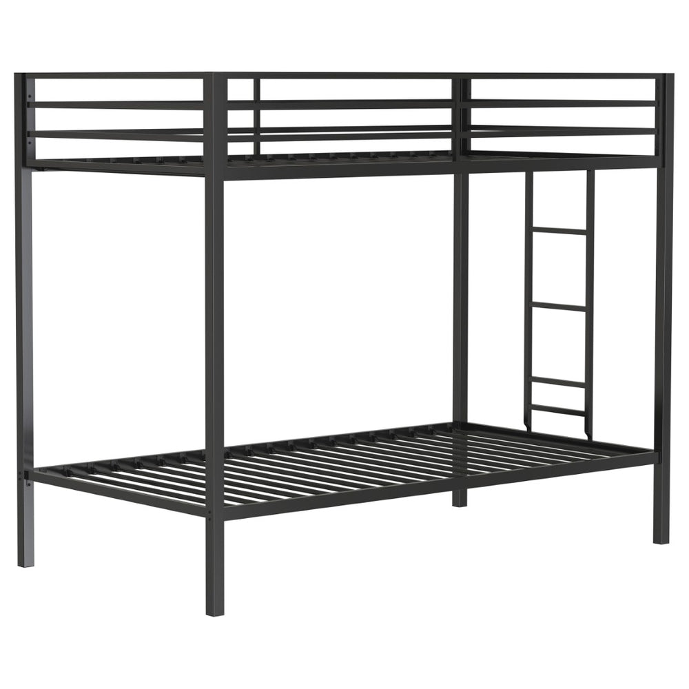 English Elm Jarren Matte Black Steel Twin Bunk Bed with Integrated Ladder for Kids Rooms B062P507816