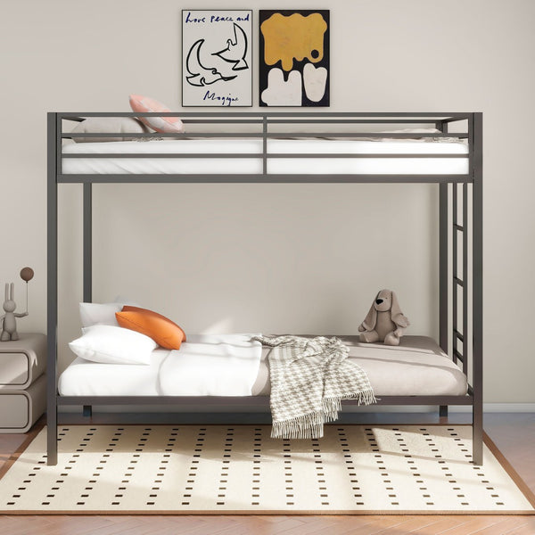 English Elm Jarren Matte Black Steel Twin Bunk Bed with Integrated Ladder for Kids Rooms B062P507816