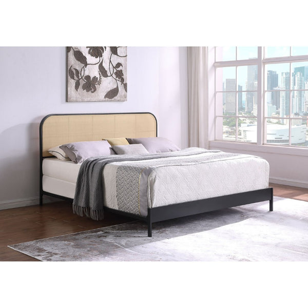 English Elm Kenneth PE Rattan Headboard Eastern King Bed Black Metal Frame Boho Modern B062P507822