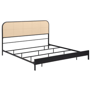 English Elm Kenneth PE Rattan Headboard Eastern King Bed Black Metal Frame Boho Modern B062P507822