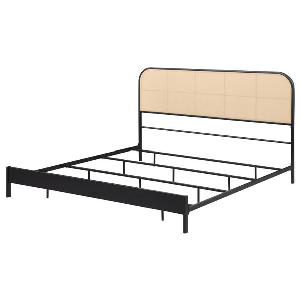 English Elm Kenneth PE Rattan Headboard Eastern King Bed Black Metal Frame Boho Modern B062P507822