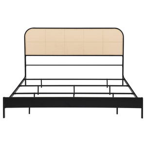 English Elm Kenneth PE Rattan Headboard Eastern King Bed Black Metal Frame Boho Modern B062P507822