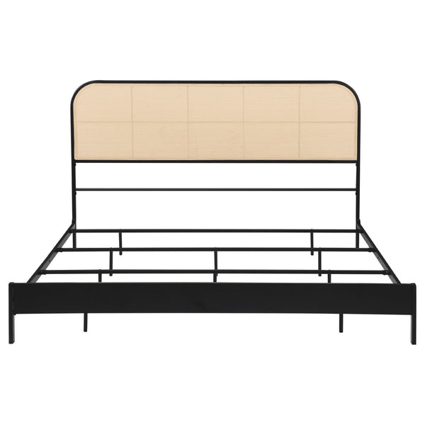 English Elm Kenneth PE Rattan Headboard Eastern King Bed Black Metal Frame Boho Modern B062P507822