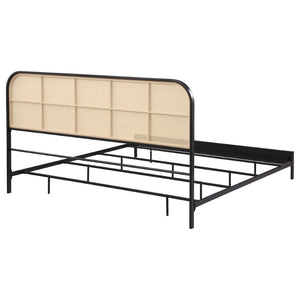 English Elm Kenneth PE Rattan Headboard Eastern King Bed Black Metal Frame Boho Modern B062P507822