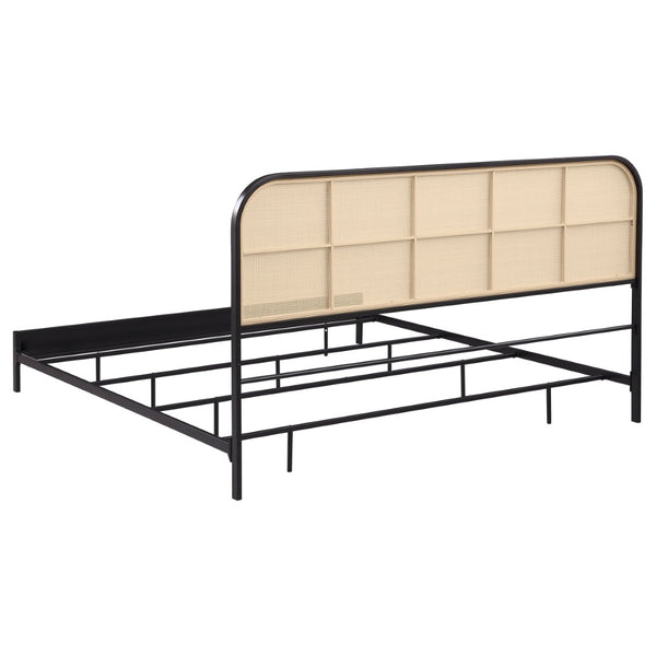 English Elm Kenneth PE Rattan Headboard Eastern King Bed Black Metal Frame Boho Modern B062P507822